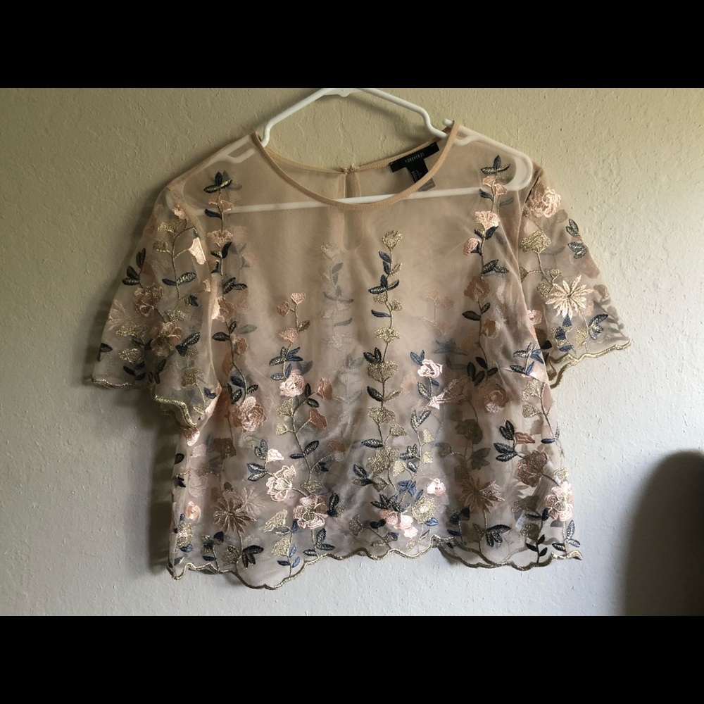 Mesh embroidered crop top